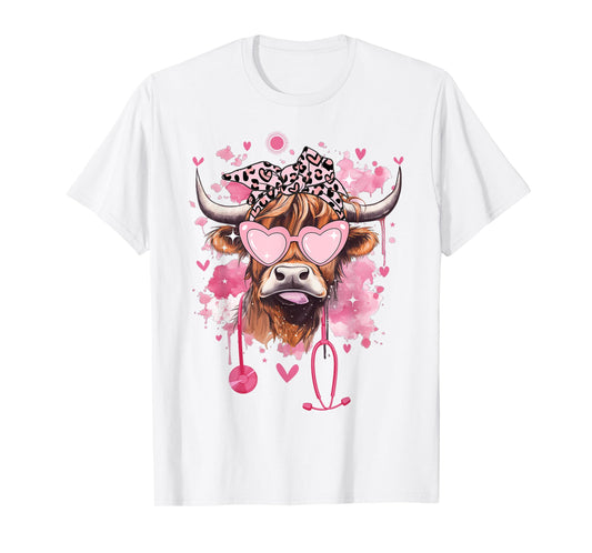 Cute Highland Cow Nurse Cow Lover Summer Break Nursing Funny Men Women Girls Kids T-Shirt