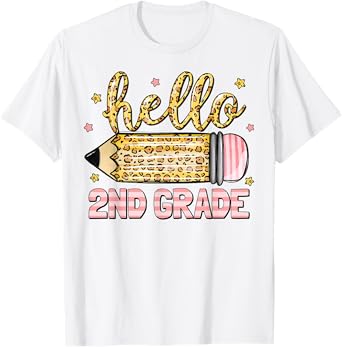 Back To School Hello Second 2nd Grade Leopard Pencil Girl T-Shirt