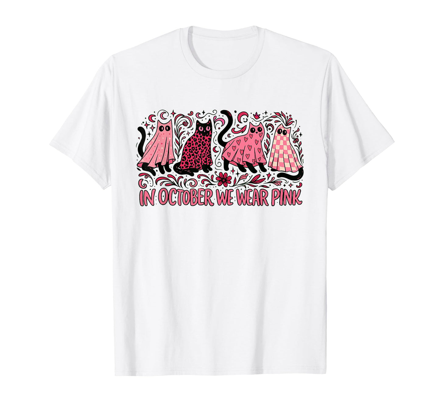 in October We Wear Pink Tee, Breast Cancer Awareness Cat Mom T-Shirt