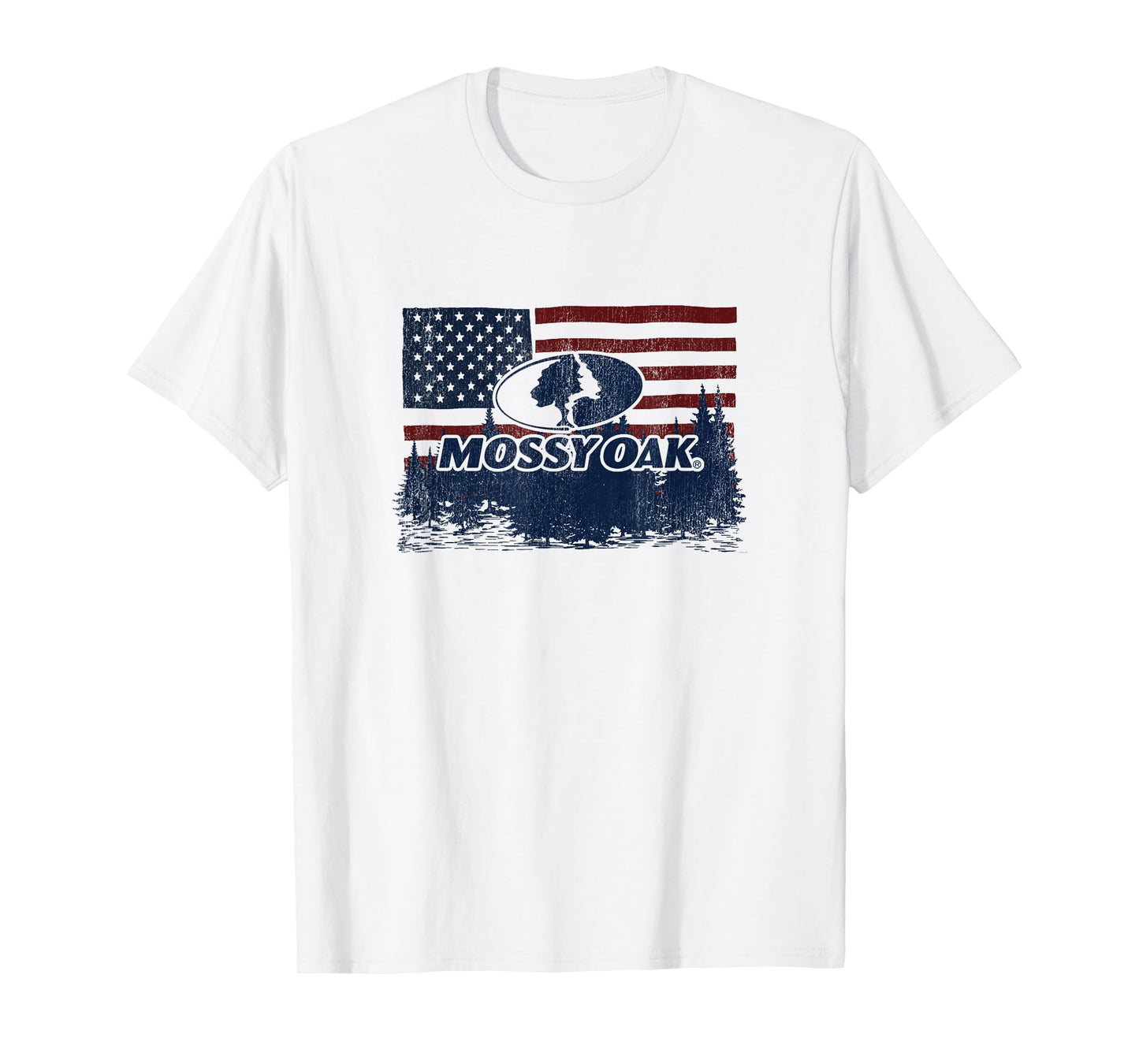 Mossy Oak 4th Of July American Flag Forest Distressed Logo T-Shirt