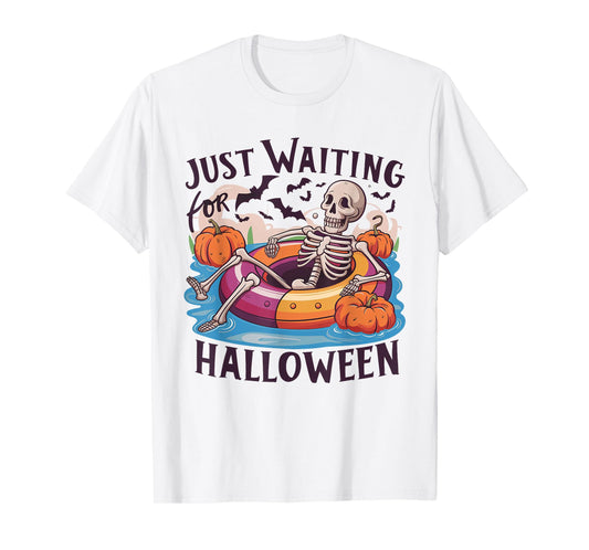 Funny Skeleton Just Waiting For Halloween T-Shirt