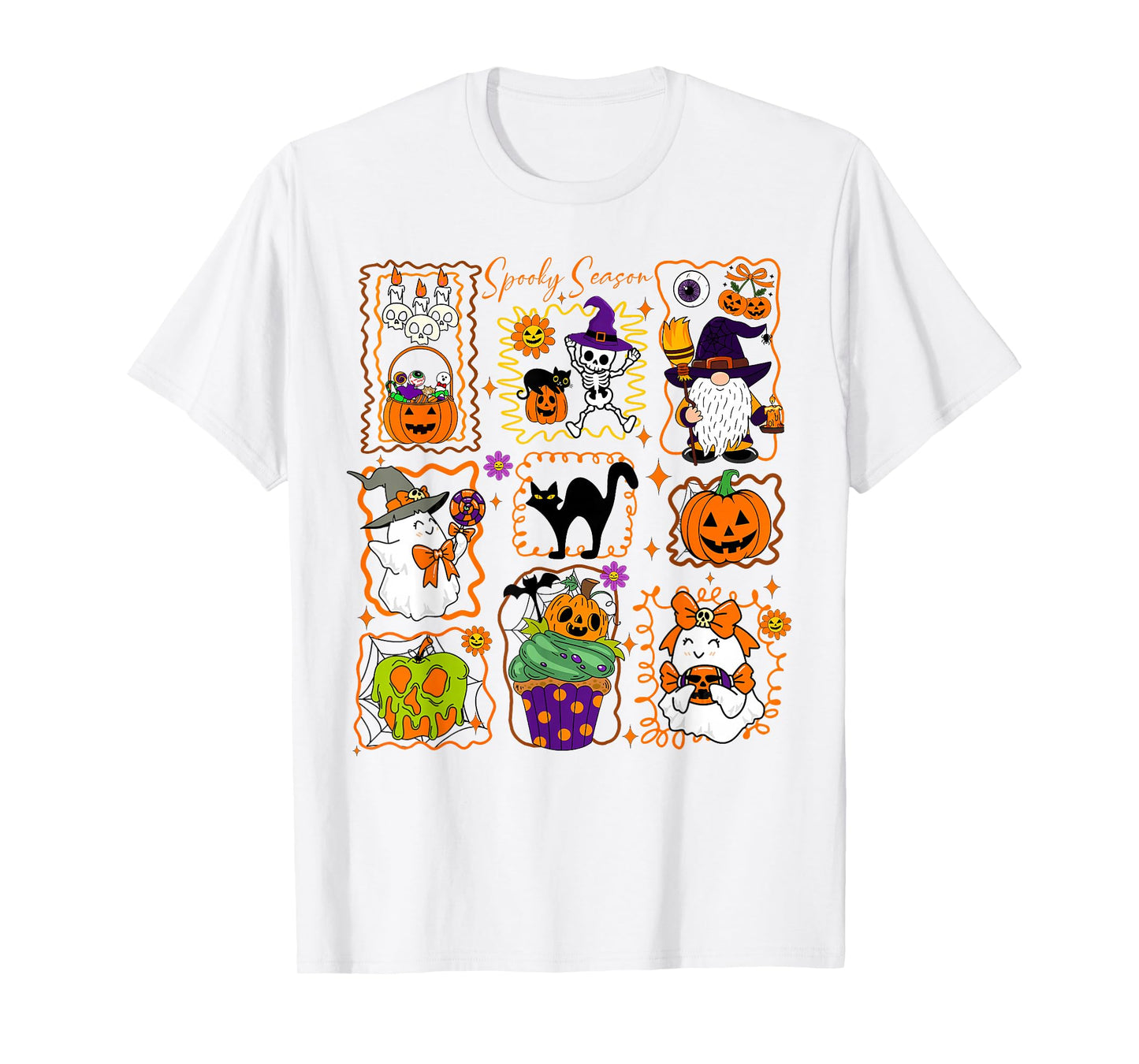 Spooky Season Ghost Pumpkin Cat Skeleton Gnome Girl Women T-Shirt