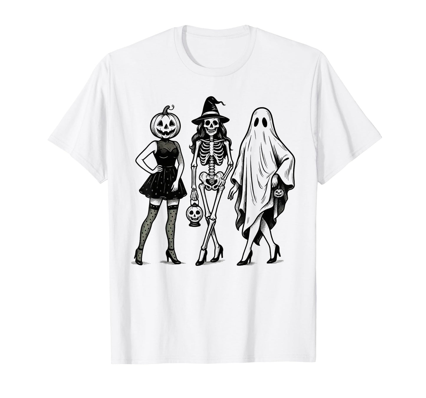 Spooky Halloween Girl Squad Skeleton Ghost Pumpkin Witchy T-Shirt
