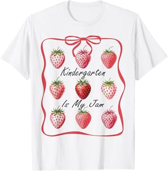 Kindergarten Is My Jam Strawberry Teacher Team Crew Girls T-Shirt