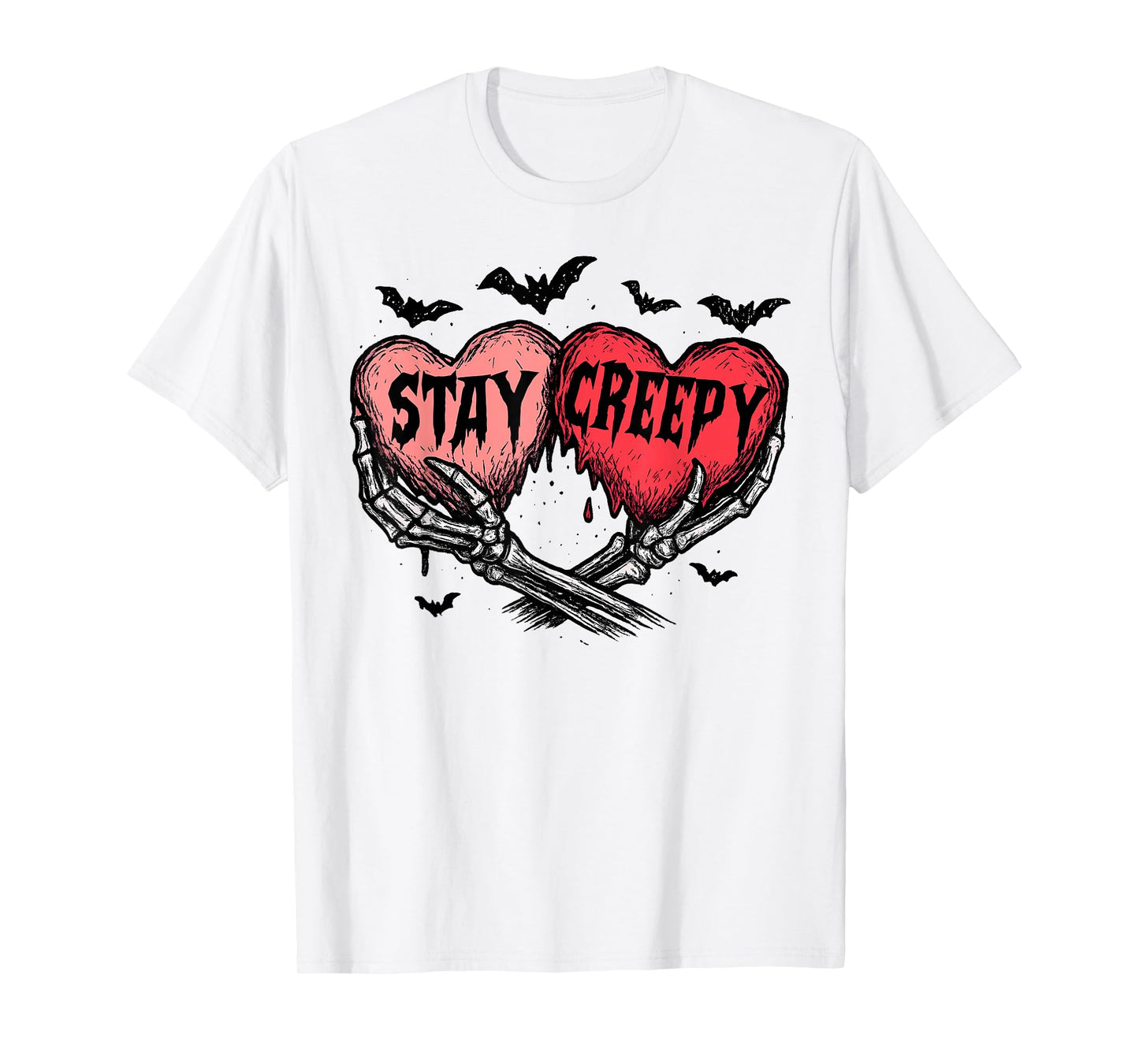 Stay Creepy Dripping Heart Halloween Skeleton Hand Spooky T-Shirt