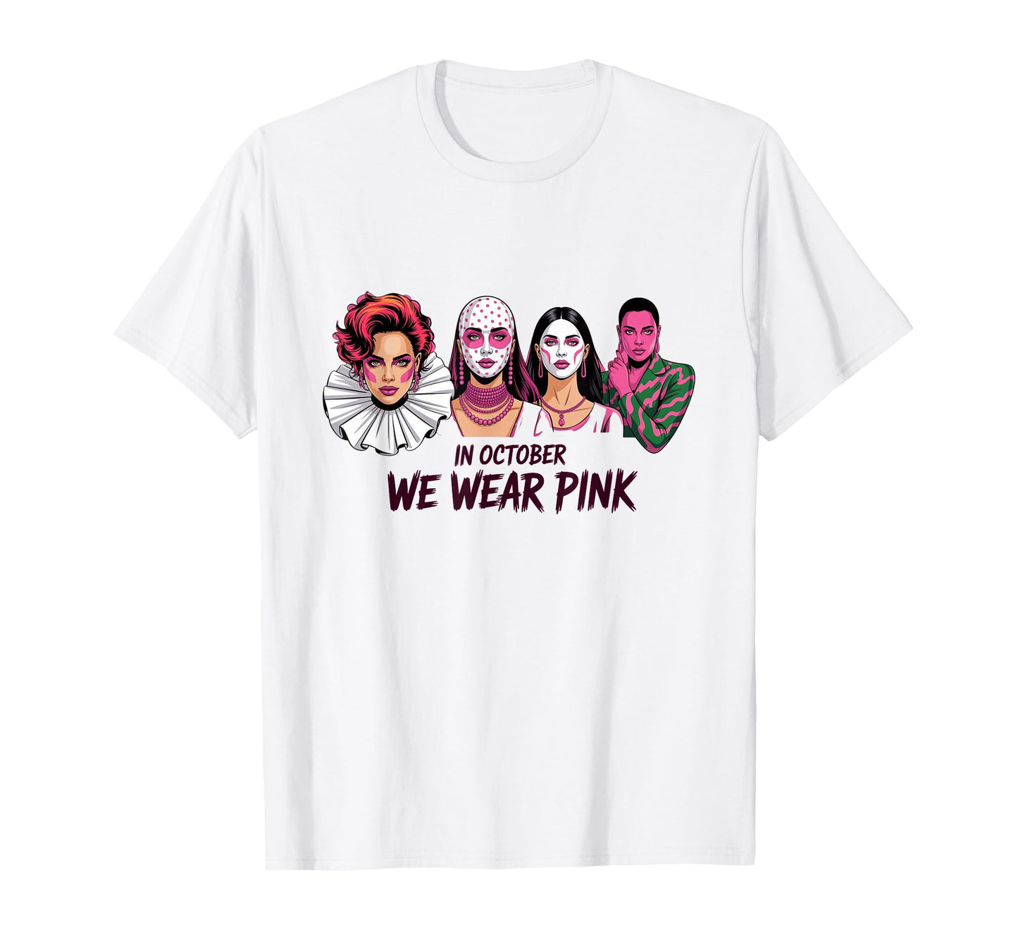 in October We Wear Pink - Witch & Ghost Halloween Cancer T-Shirt