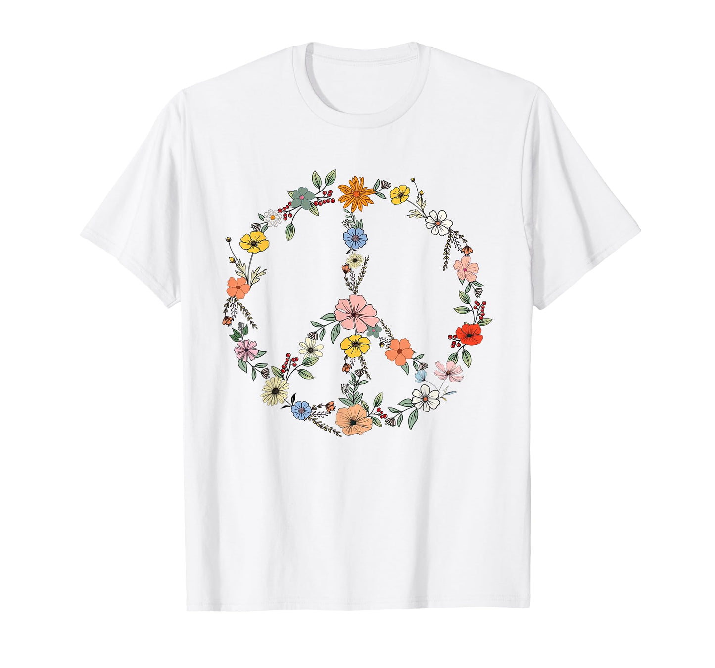 Retro Floral Peace Sign Boho Women Teens Girls Trendy Hippie T-Shirt
