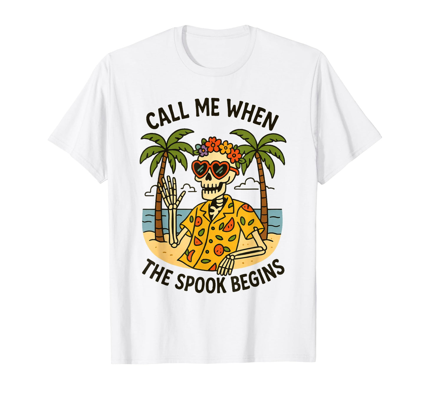 Funny Summerween Skeleton Halloween Beach Vacation T-Shirt