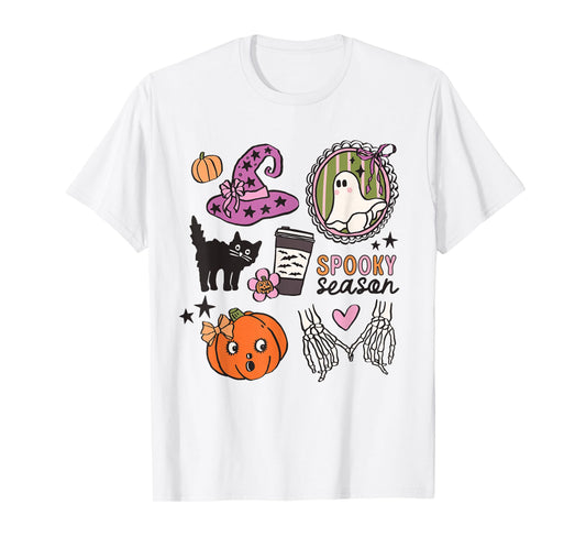 Cute Halloween Witch Ghost Pumpkin Black Cat Spooky Season T-Shirt