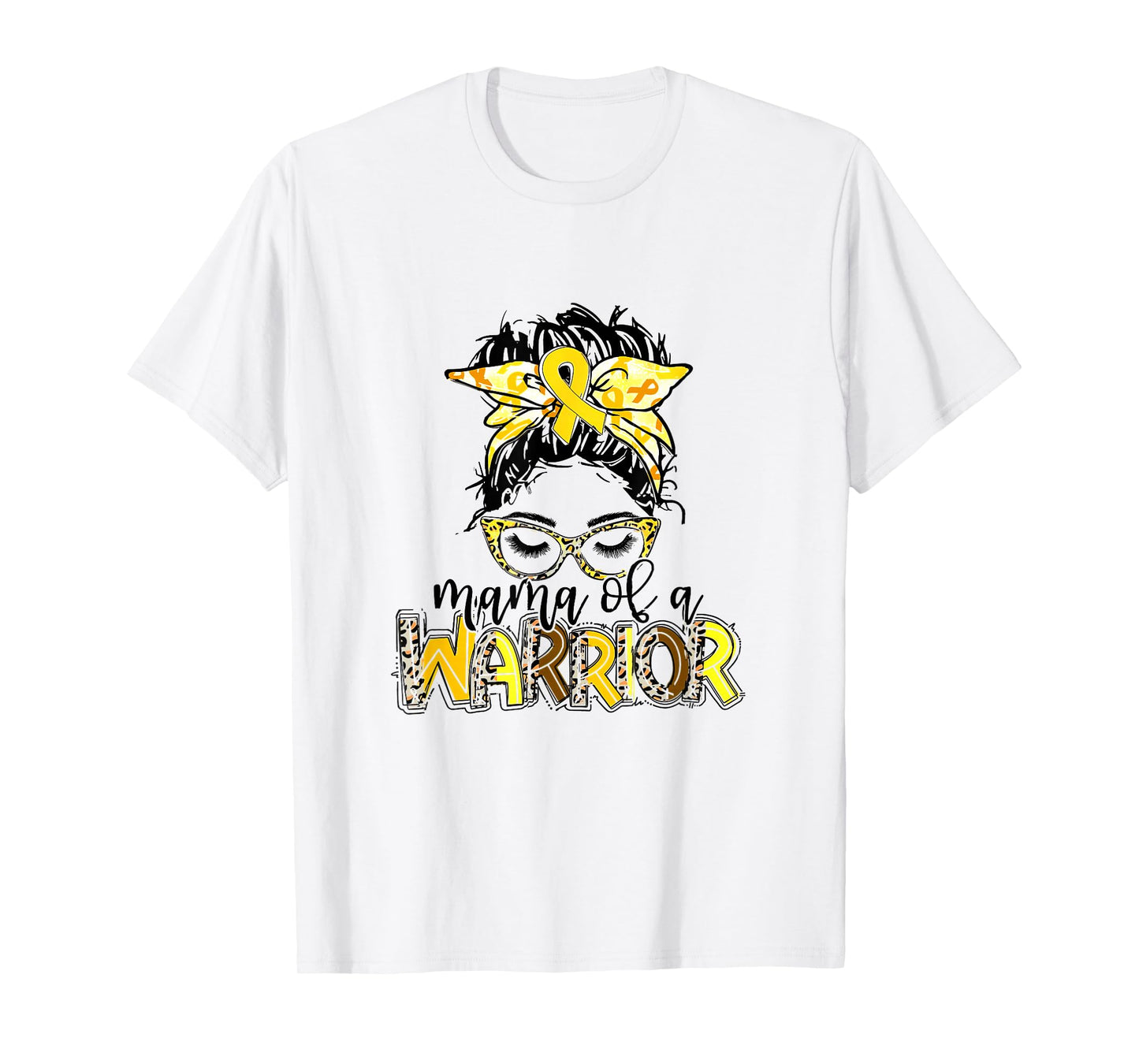 Mama of Warrior Childhood Cancer Ribbon Mom Saying Quote T-Shirt