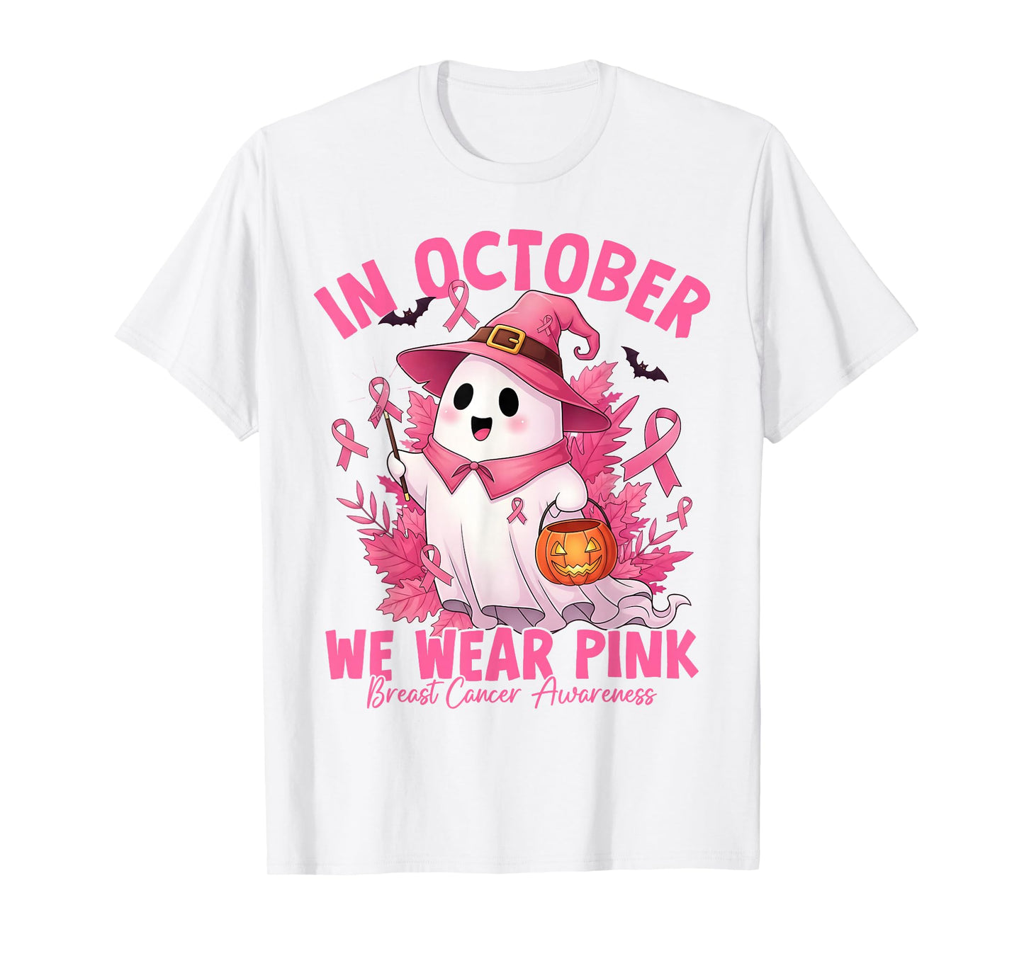 In October We Wear Pink Breast Cancer Halloween Boo T-Shirt