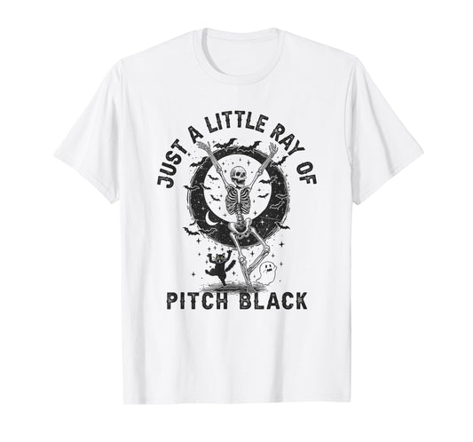 Dancing Rock Skeleton Black Cat Scary Halloween Men Women T-Shirt