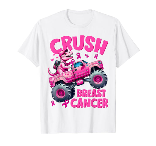 Crush Breast Cancer Pink T-Rex Dinosaur Monster Truck Boys T-Shirt