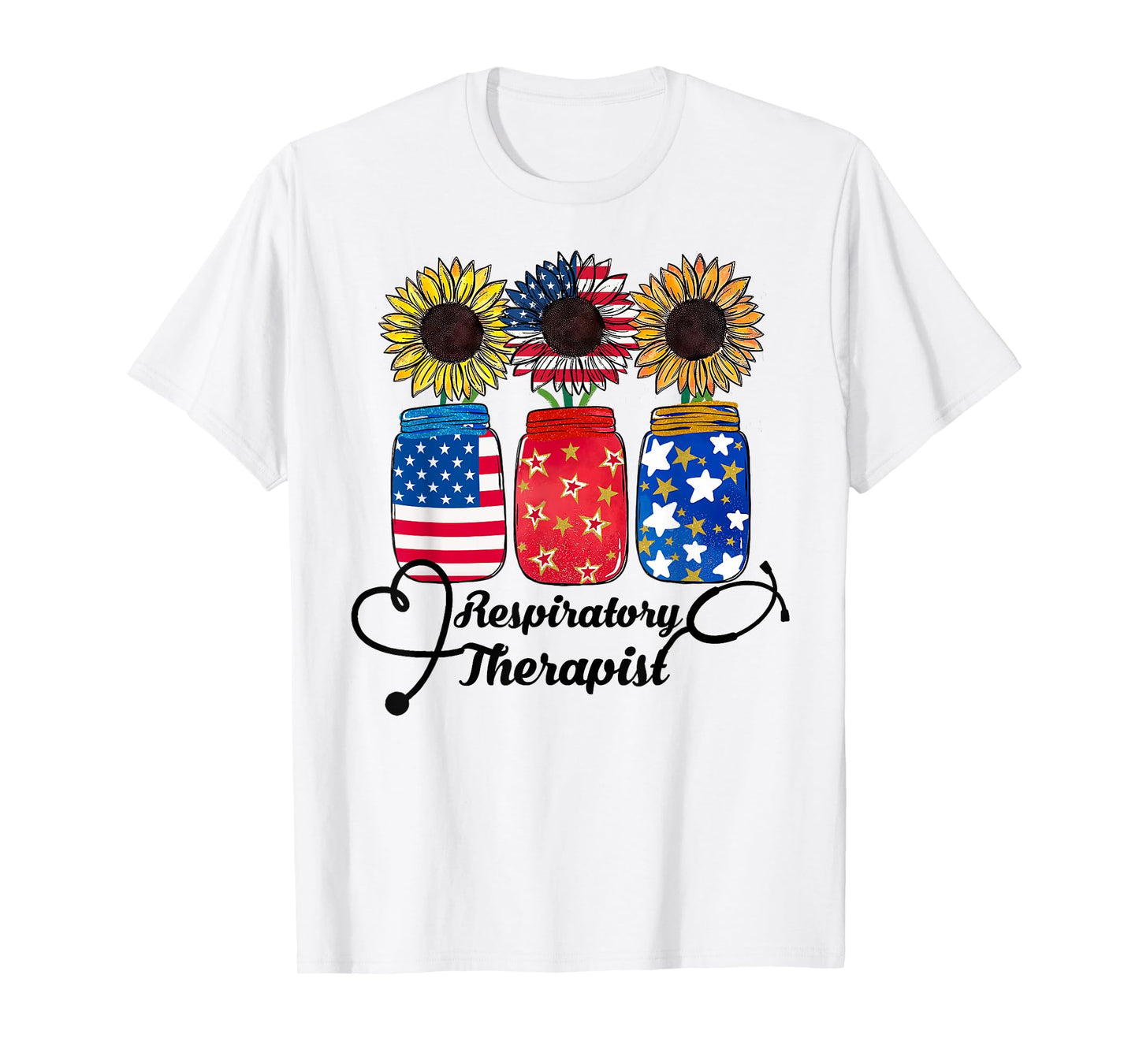 Patriotic USA Respiratory Therapist 4th Of July Sunflower T-Shirt