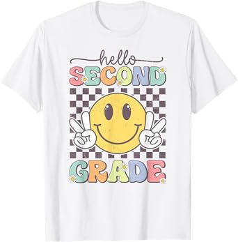 2nd Grade Team Back To School Hello Second Grade Smile Face T-Shirt