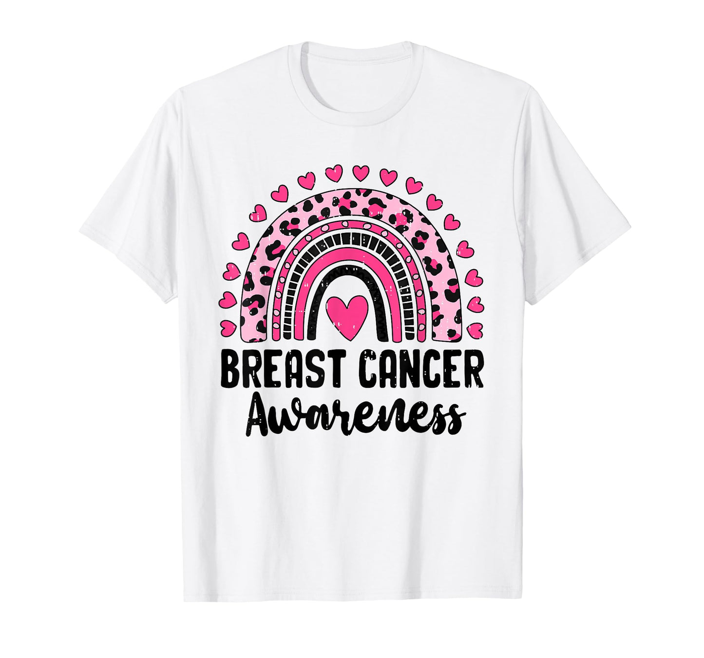 Breast Cancer Awareness Rainbow Leopard Pink Ribbon Womens T-Shirt