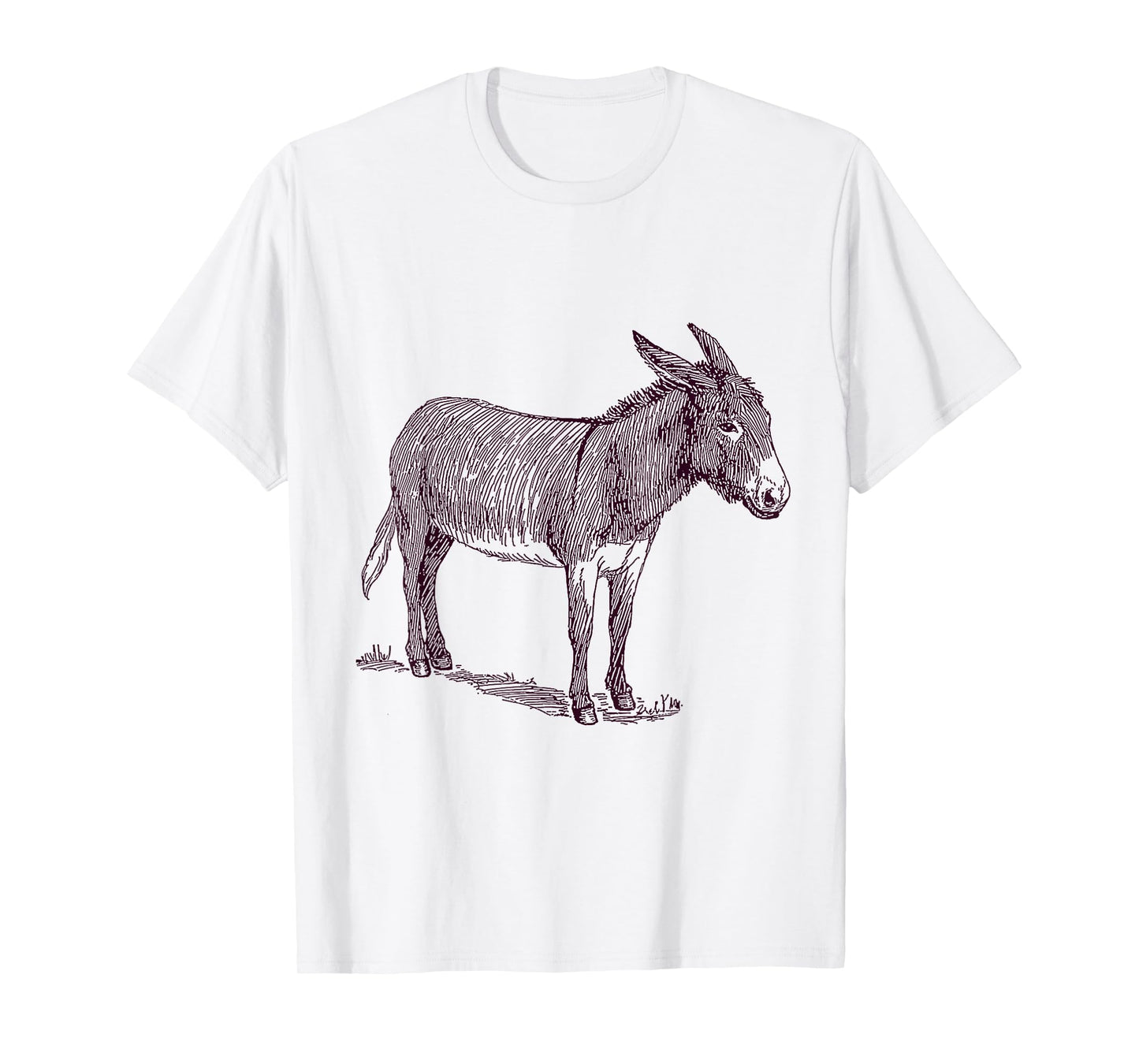 NaturalAnimalTees Donkey T-Shirt. Grey Unisex-Adults Classic Fit Cartoon T-Shirt. Small