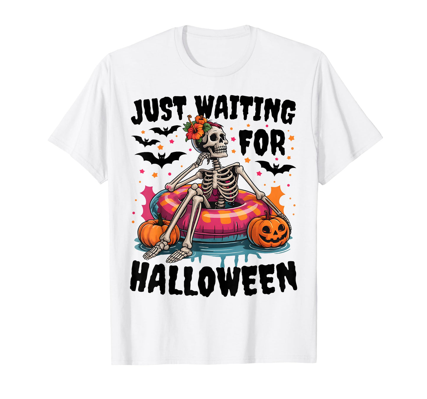 Spooky Summer Skeleton Just Waiting for Halloween Pumpkin T-Shirt