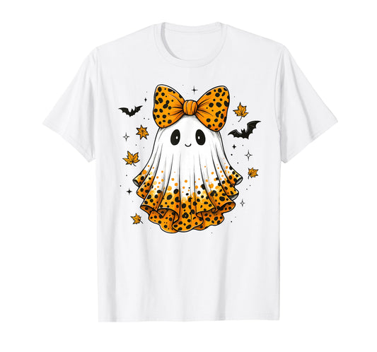 Coquette Preppy Ghost Boo, Leopard Spooky Lace Ghost T-Shirt