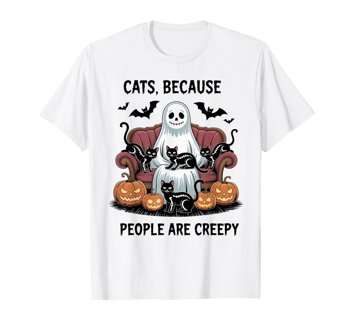 Cats Because People are Creepy Ghost Halloween Cat Mom Kids T-Shirt