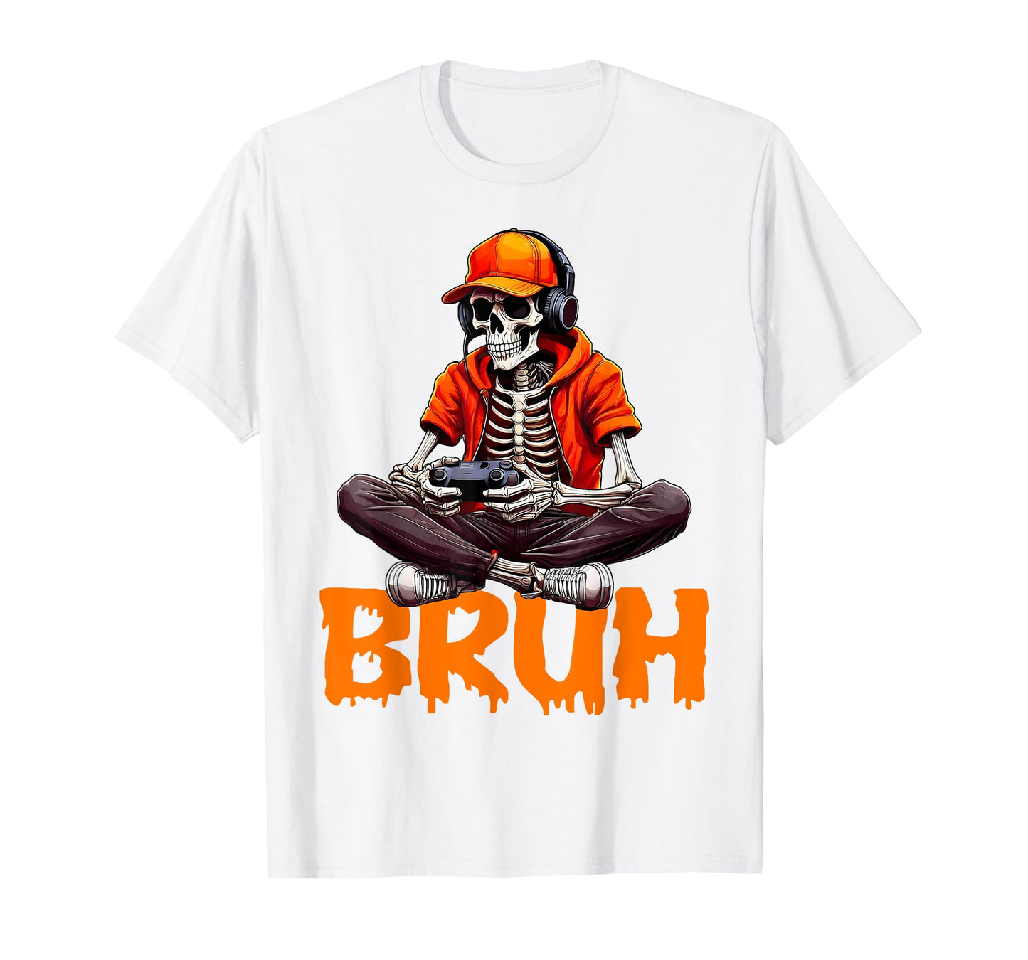 Bruh Halloween Boys Kids Gamer Mens Skeleton Video Gaming T-Shirt