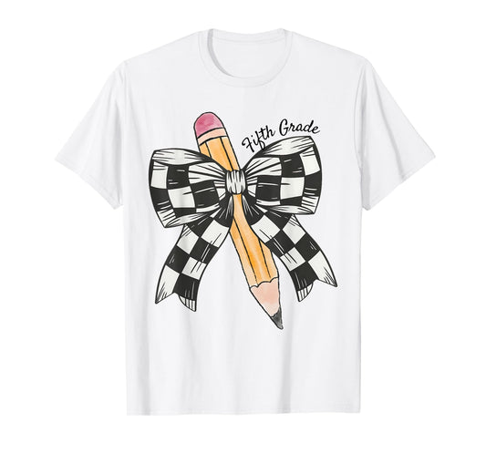 Coquette Pencil Bow Fifth Grade Teacher Kids Back To School T-Shirt