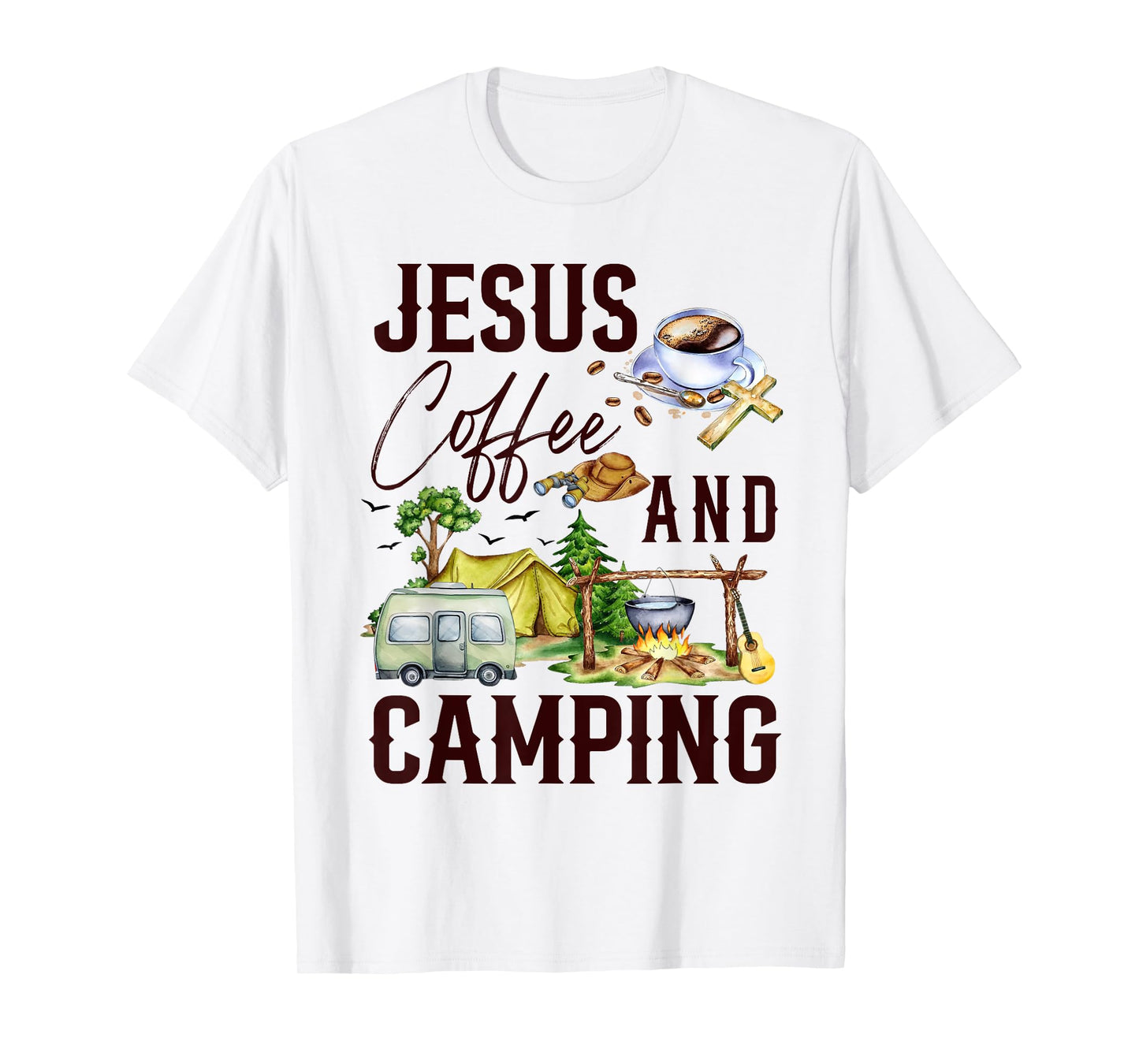 Jesus Coffee And Camping For Camper Camping Christian T-Shirt