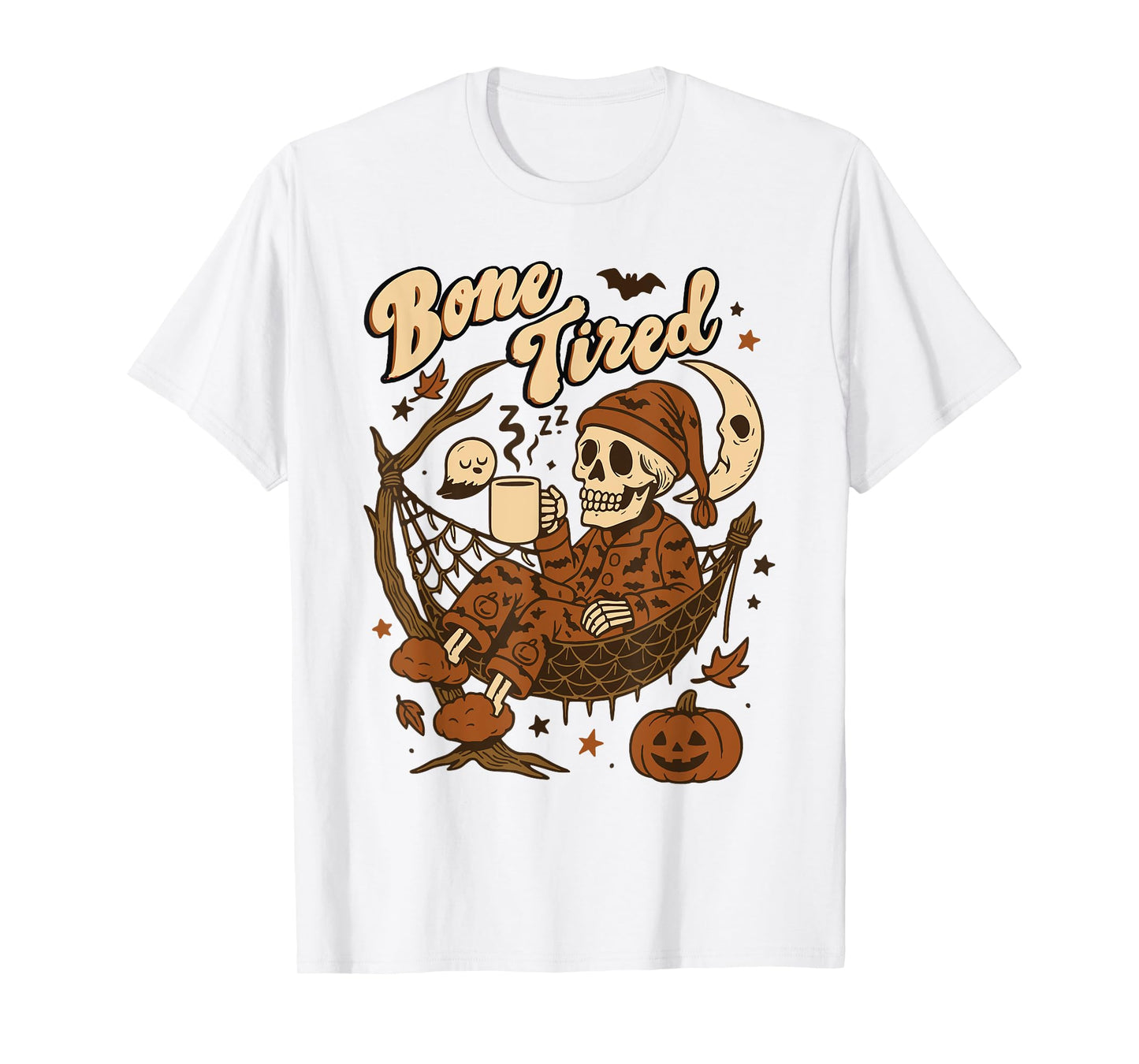 Bone Tired Funny Sleepy Skeleton Fall Vibes Halloween T-Shirt