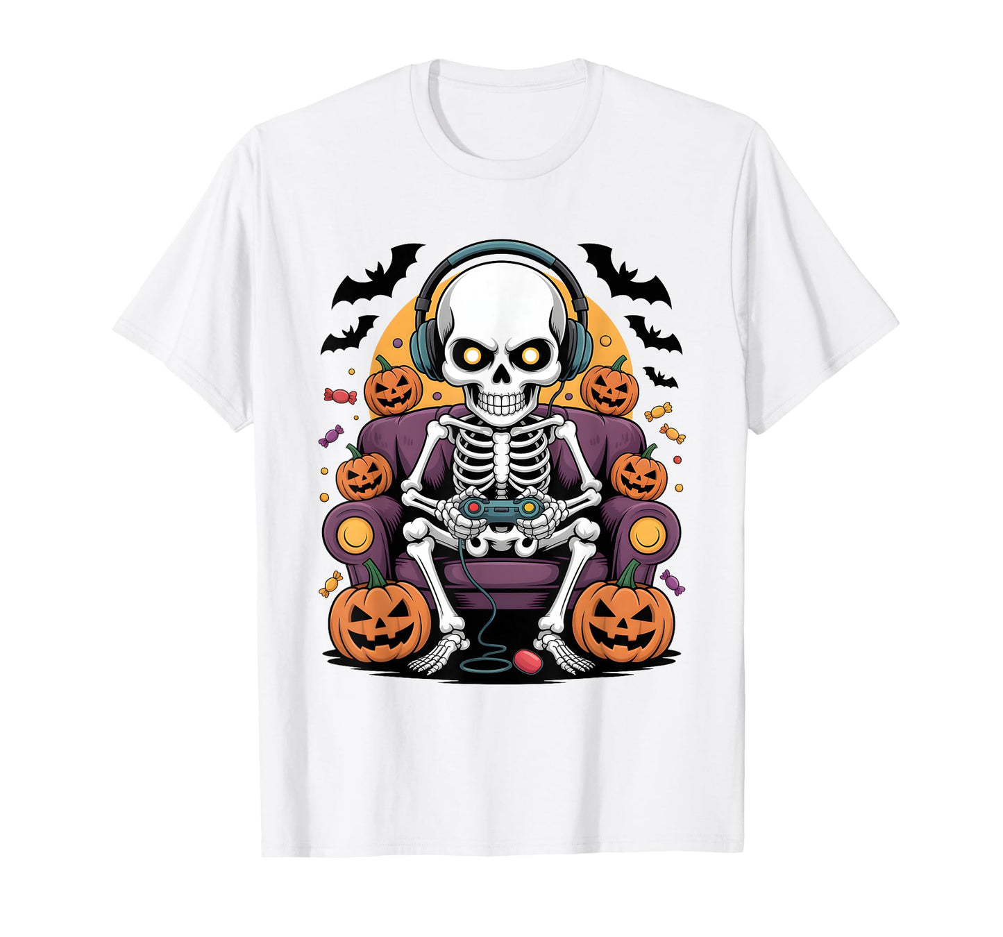 Skeleton Gamer Headphone Funny Halloween Gaming Boys Kids T-Shirt