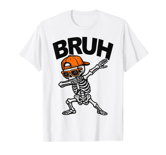 Dabbing Skeleton Bruh Halloween Dab Trick Or Treat Boys Kids T-Shirt