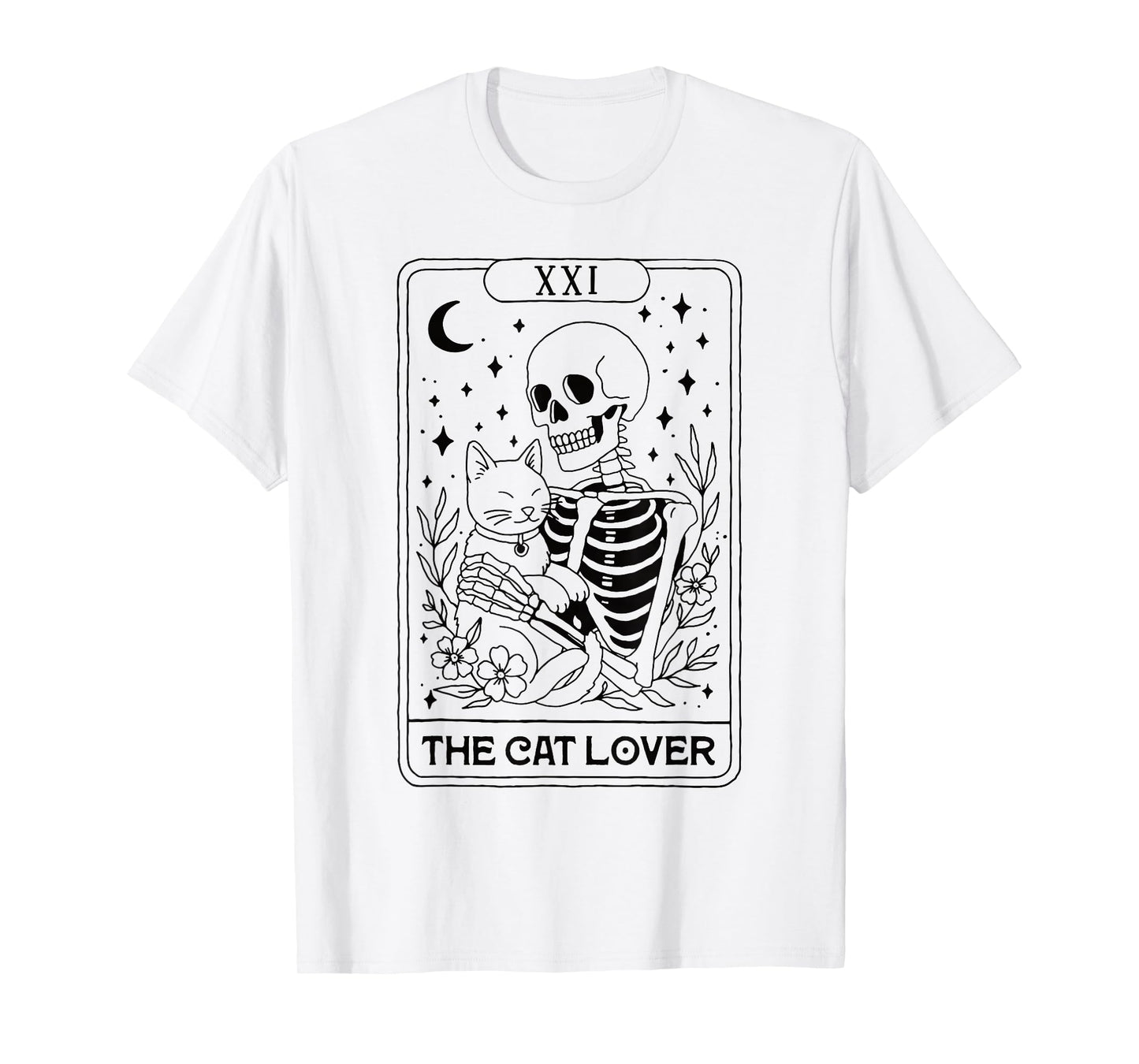 Tarot Skeleton Hugging Cat Gothic Witchy Halloween Cat Lover T-Shirt