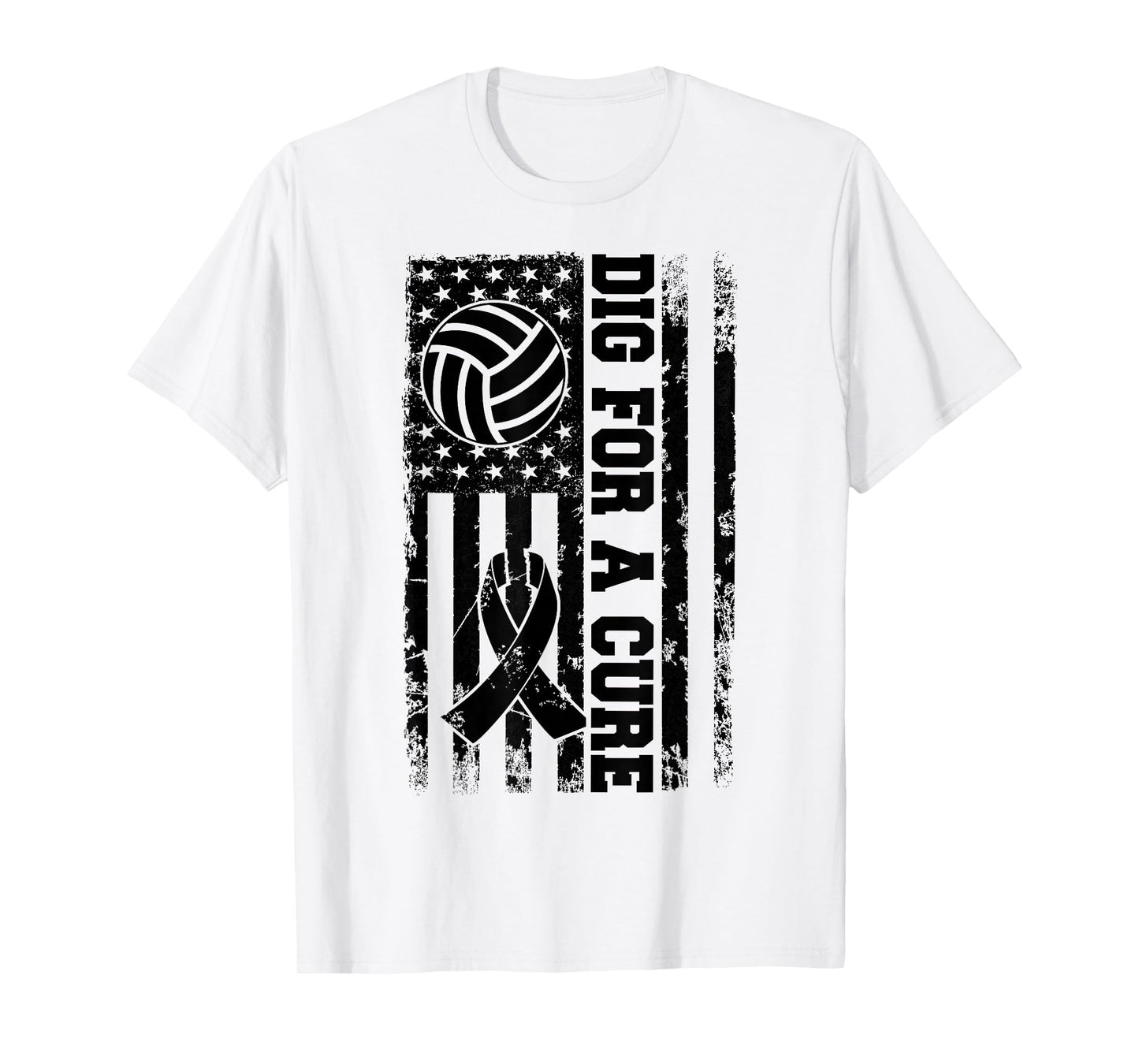 Dig For A Cure Breast Cancer Volleyball Pink American Flag T-Shirt