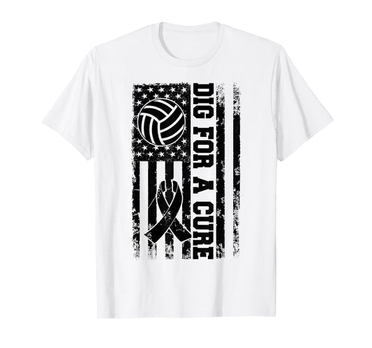 Dig For A Cure Breast Cancer Volleyball Pink American Flag T-Shirt