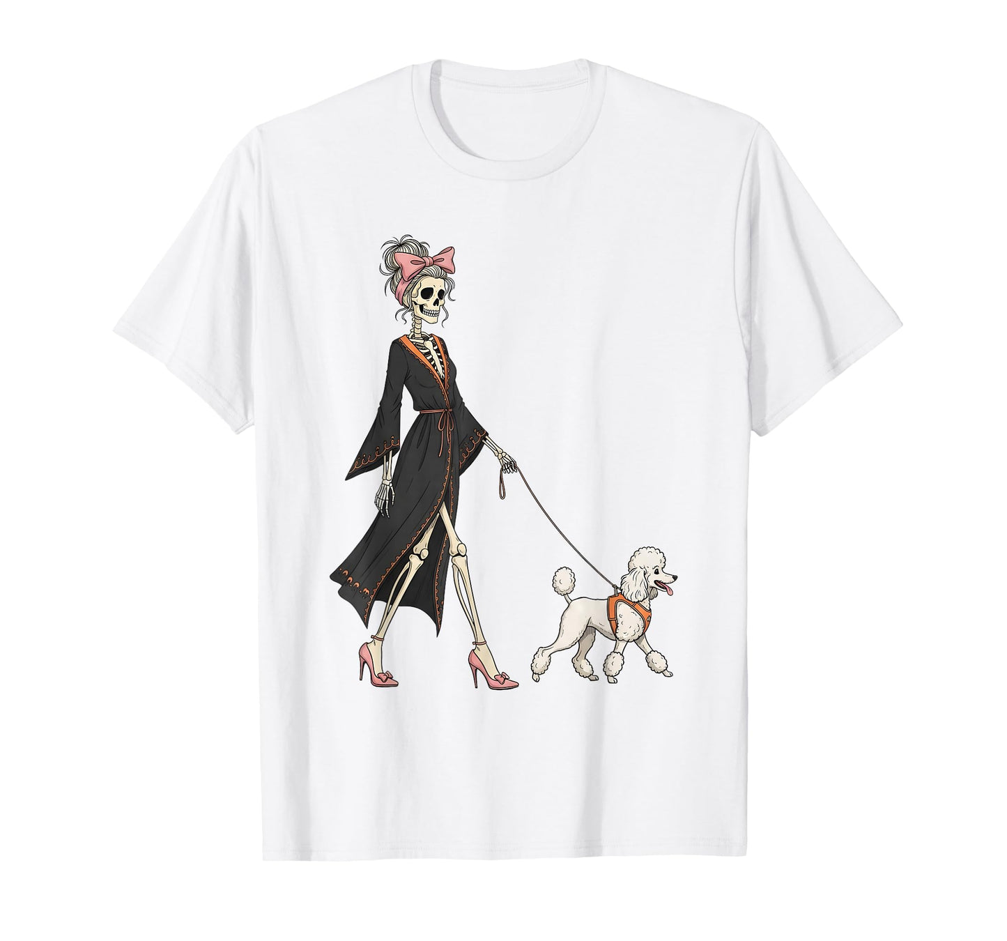 Skeleton Poodle Dog Walking Halloween Women T-Shirt