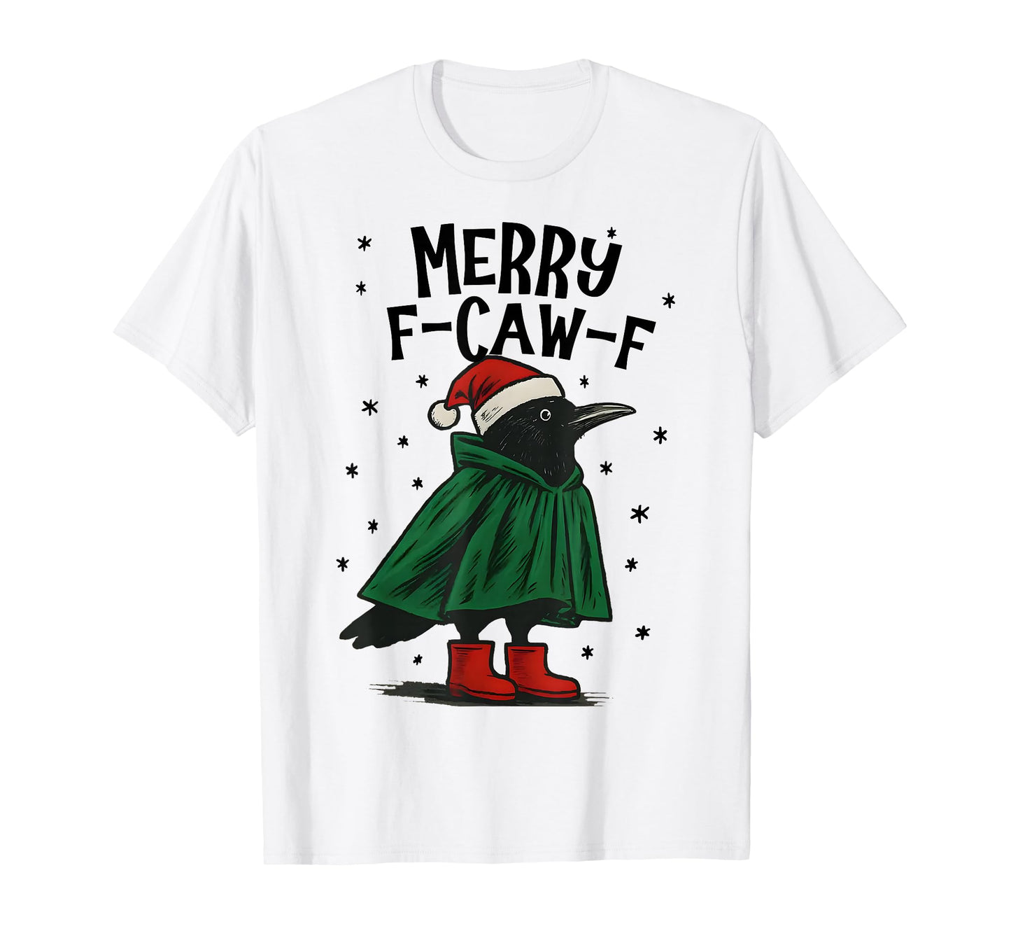 Black Crow F-Caw-F Funny Retro Christmas Lights Santa hat T-Shirt