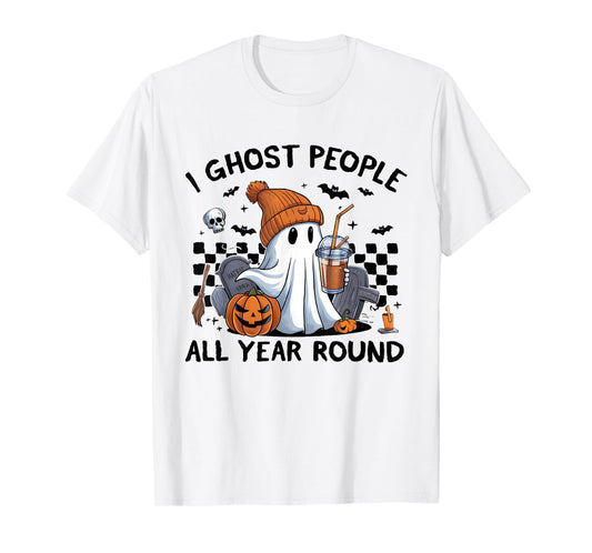 I Ghost People All Year Round Halloween Coffee Lover Outfit T-Shirt