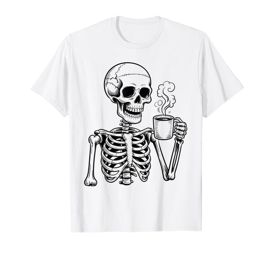 Cute Ghost Drinking Coffee Hot Coffee Skeleton Drinking T-Shirt