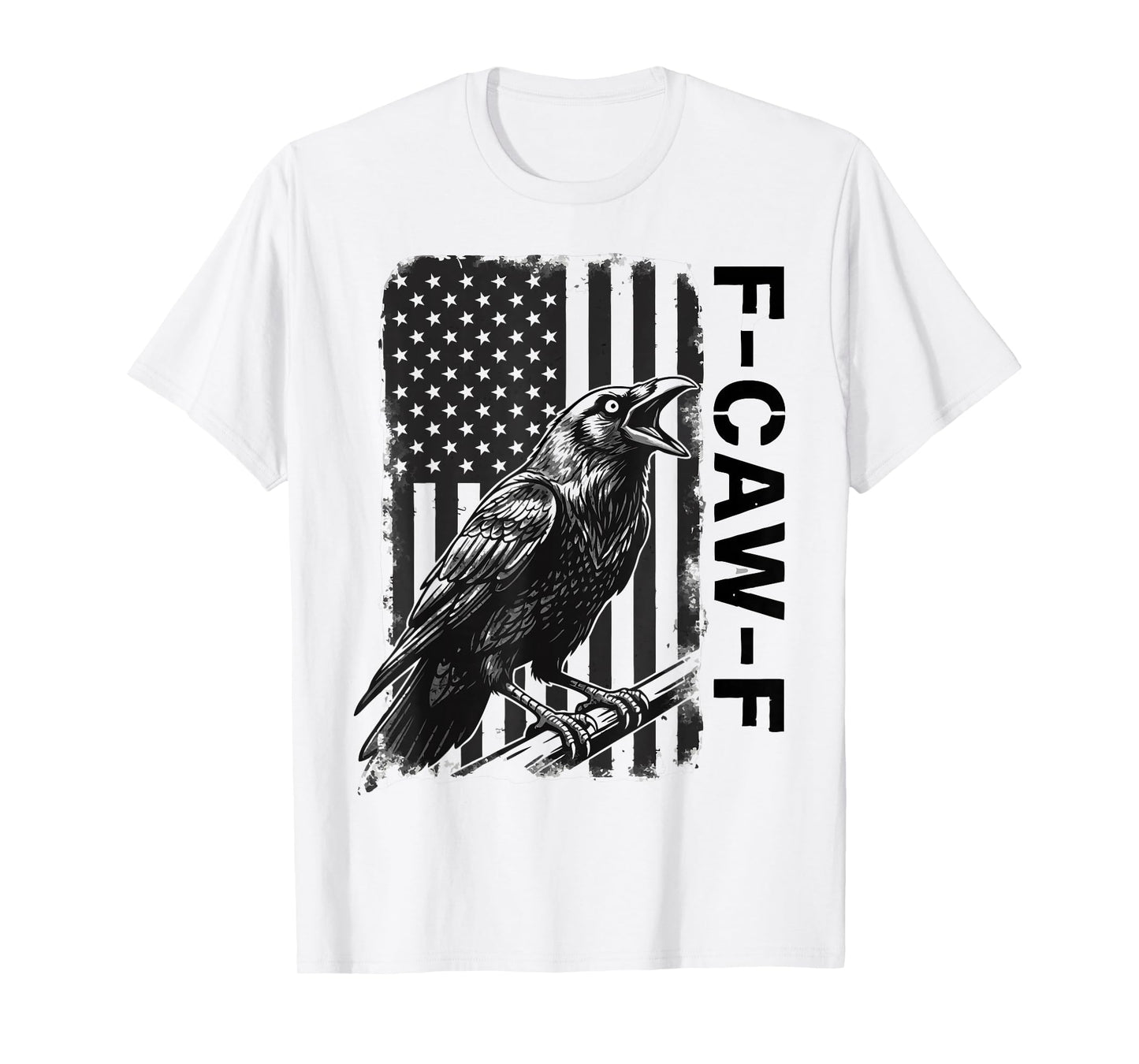 Distressed Raven FCAWF USA Flag Vintage F-CAW-F Crow T-Shirt