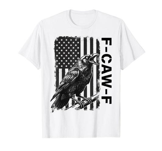 Distressed Raven FCAWF USA Flag Vintage F-CAW-F Crow T-Shirt