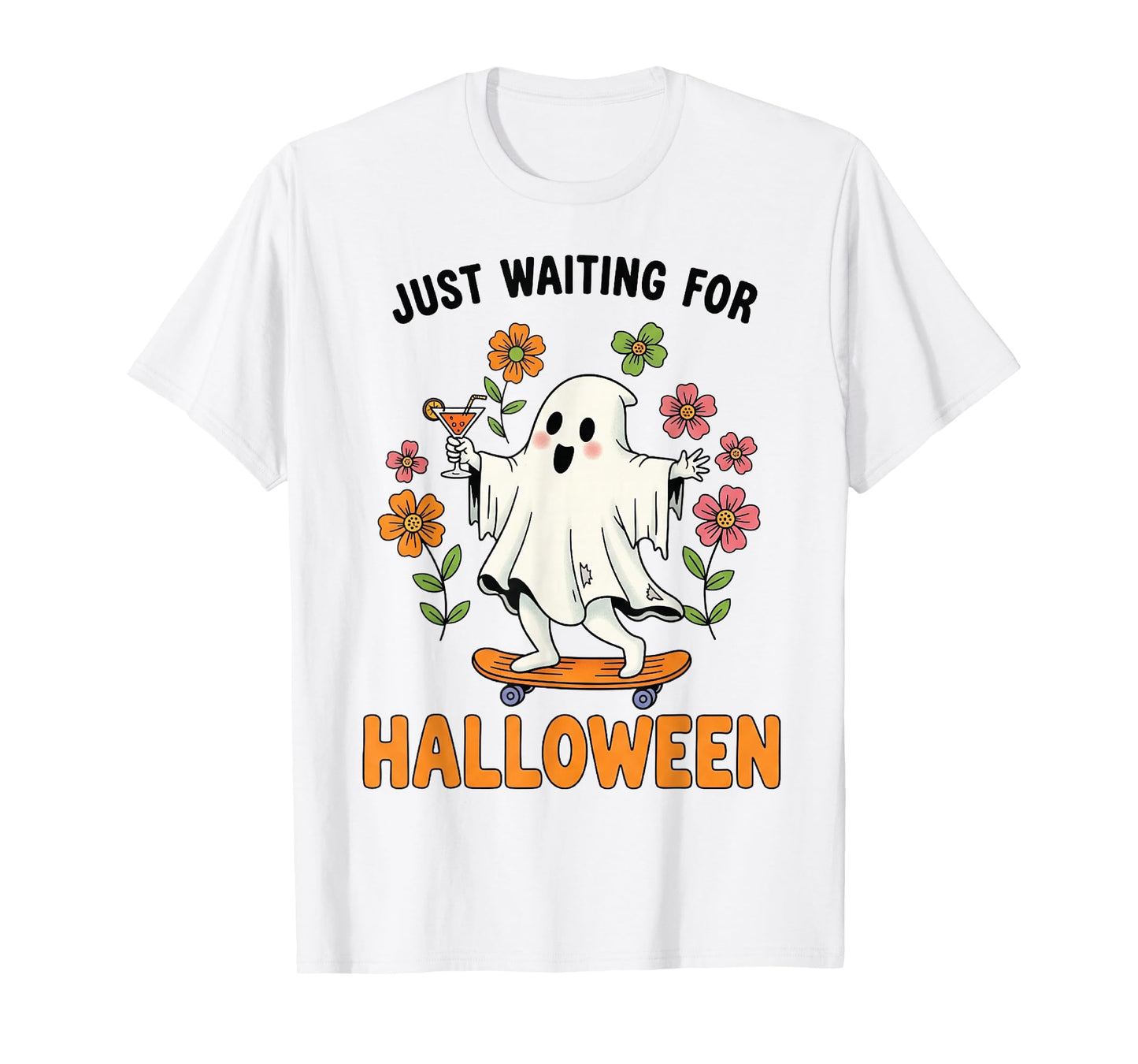 Skeleton Spooky Vibe Summer Funny just Waiting for Halloween T-Shirt