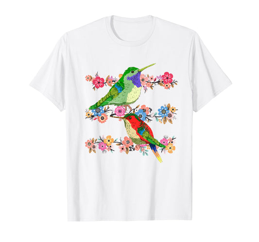 Animal Lover Flowers Pretty Bird Floral Vintage Hummingbird T-Shirt