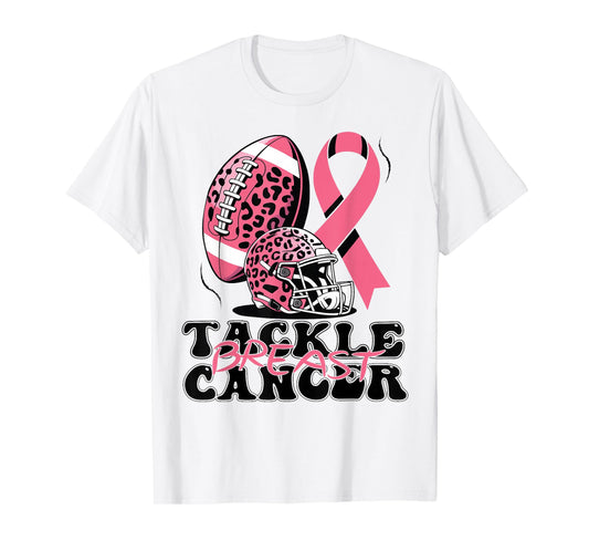 Tackle Breast Cancer Awareness American Football Leopard T-Shirt