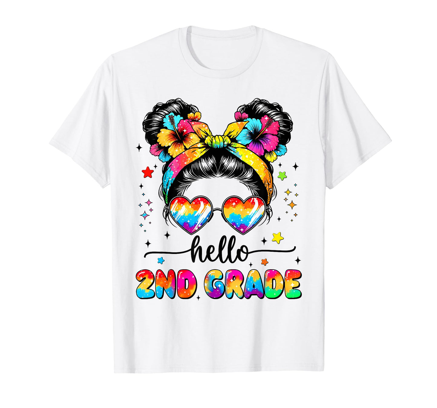 Hello 2nd Grade Messy Bun First Day Of School Outfits Girls T-Shirt