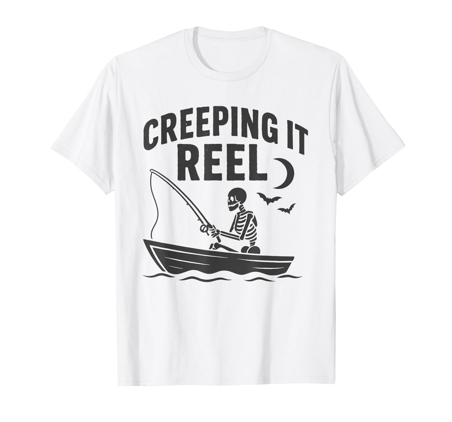 Creeping It Reel Halloween and Fishing Skeleton T-Shirt
