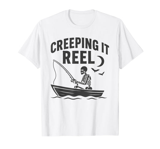 Creeping It Reel Halloween and Fishing Skeleton T-Shirt