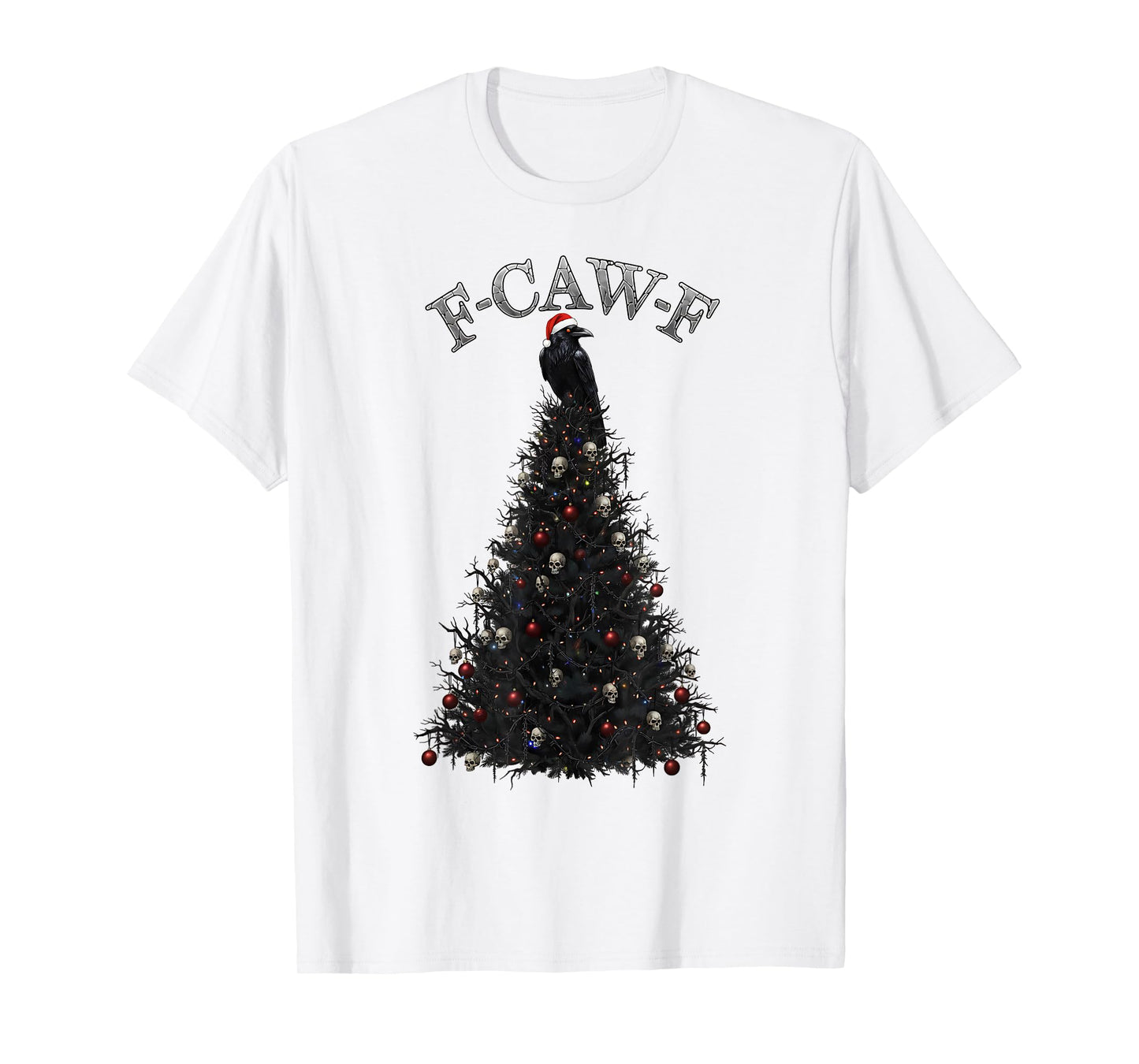 Spooky Gothic Christmas Tree Skulls Raven Santa Hat F-CAW-F T-Shirt