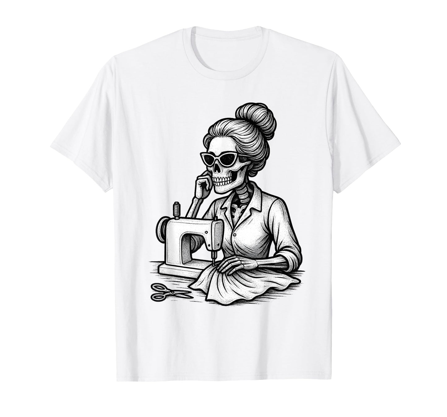 Messy Bun Hair Skeleton Sewer Halloween Quilting Costume T-Shirt