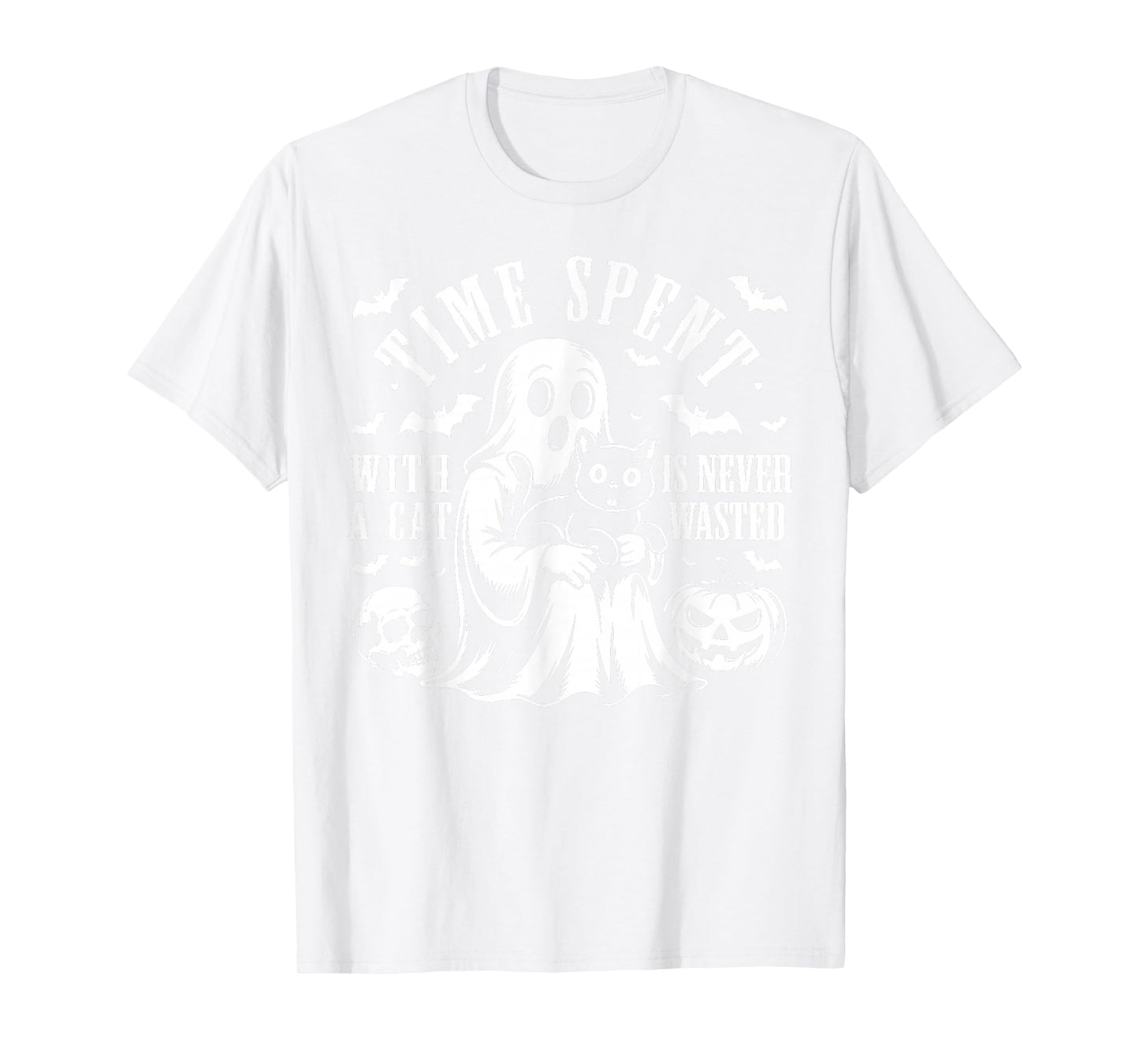 Time Spent with A Cat is Never Wasted Halloween Pumpkin Boo T-Shirt