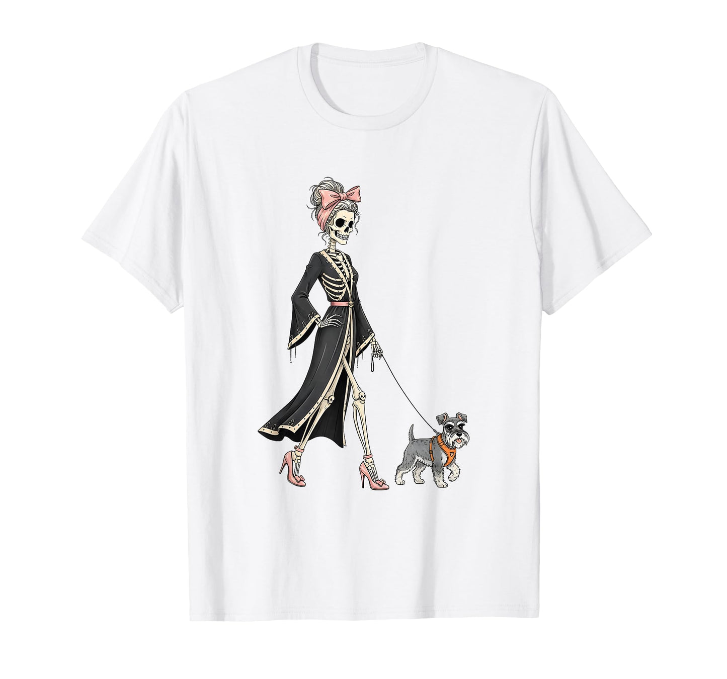 Skeleton Miniature Schnauzer Dog Walking Halloween Women T-Shirt