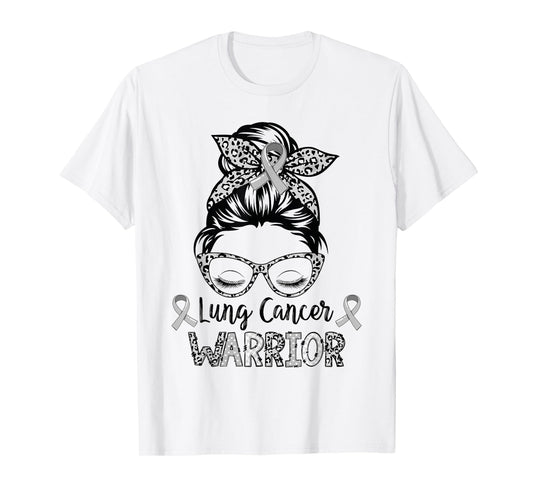 Lung Cancer Warrior Messy Bun Lung Warrior T-Shirt